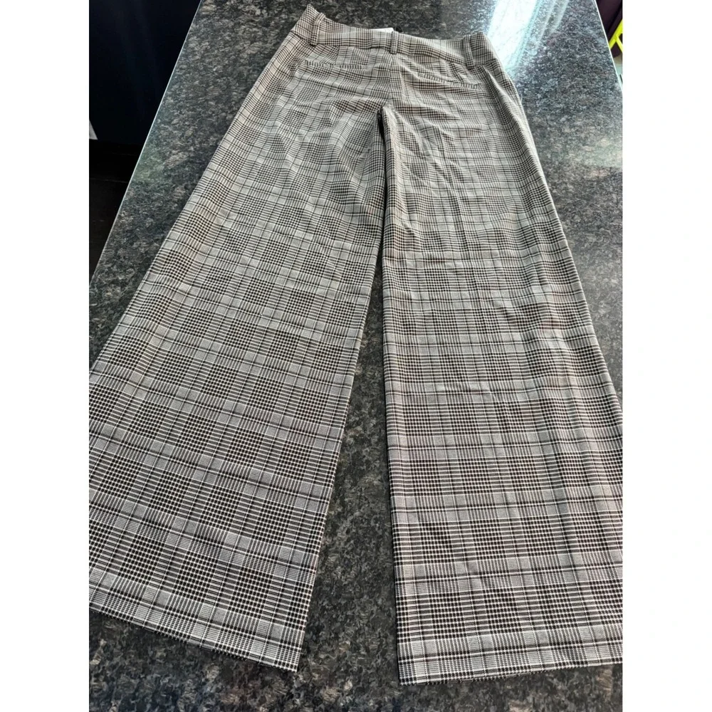 Alice‎ + Olivia Black Off-White Dark Chocolate Plaid Wide Leg Pants trousers 10
